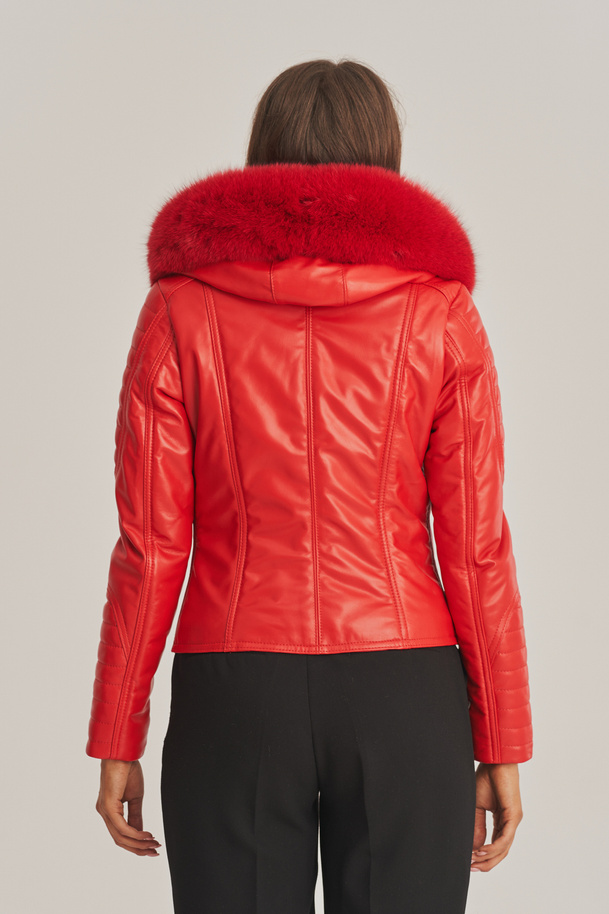 Geacă de damă din piele naturală roșie