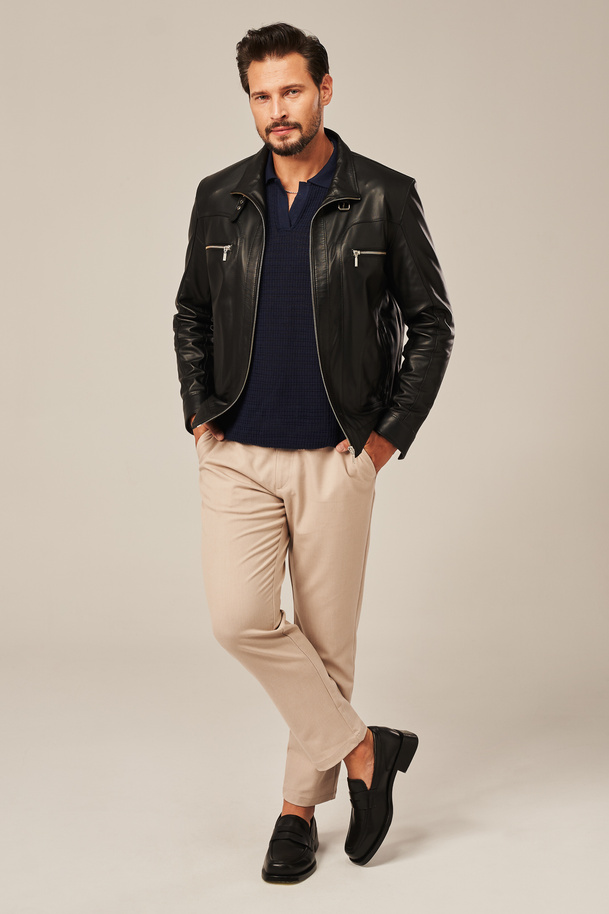 Geacă bărbătească clasică din piele naturală neagră