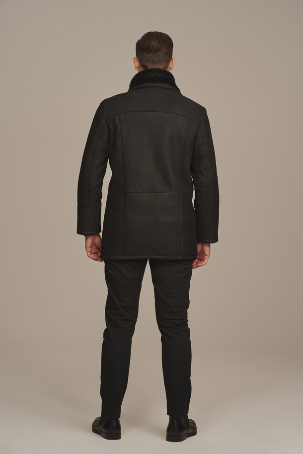 Palton bărbătesc natural din piele de miel negru