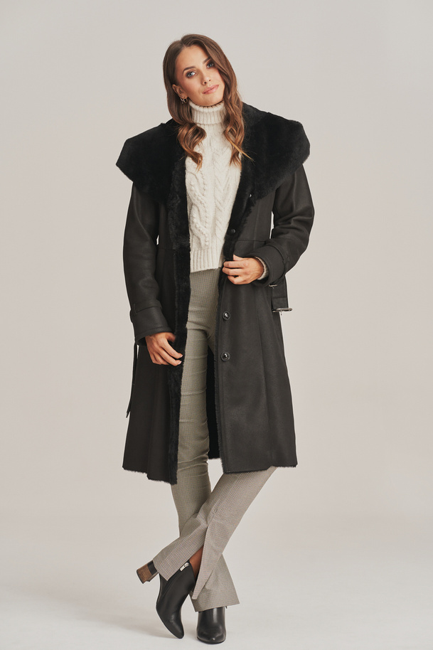 Palton damă lung din piele naturală