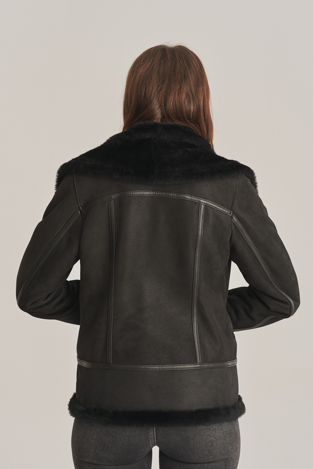 Haină de iarnă din piele de oaie pentru femei, stil biker