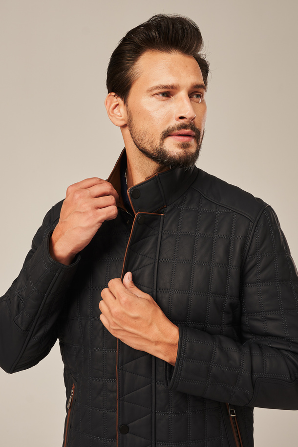 Geacă de piele bărbătească gri închis