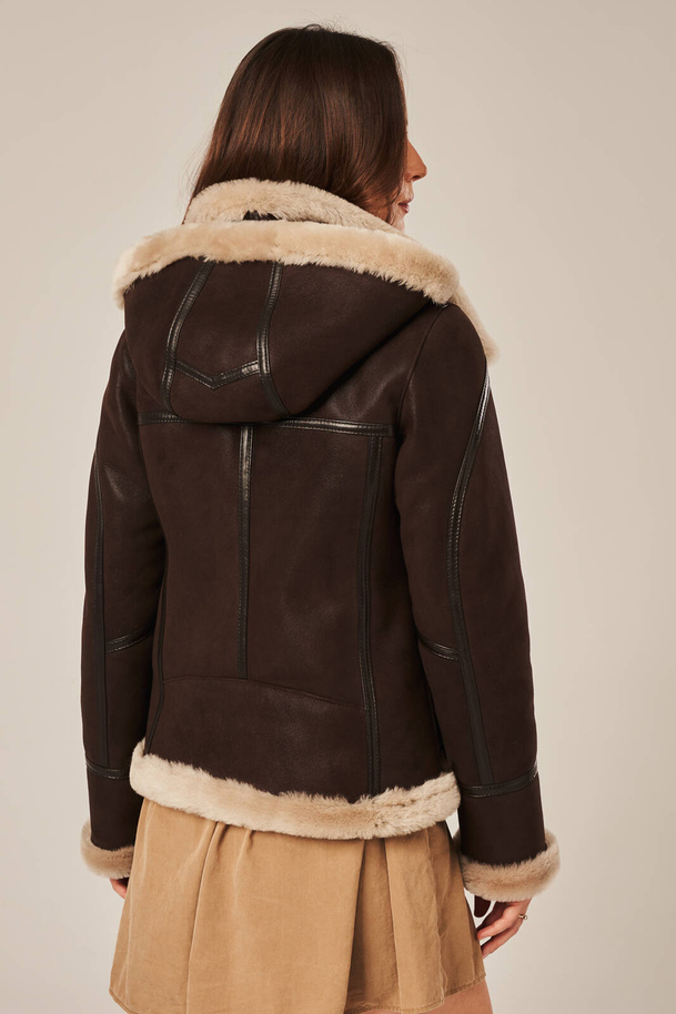 Palton aviator din piele de oaie pentru femei