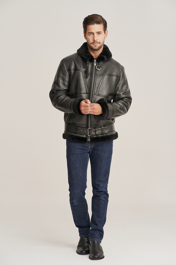 Geacă bărbătească tip aviator bomber din piele de miel