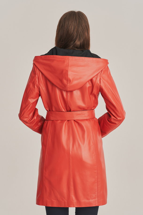 Palton de damă din piele naturală eleganță coral