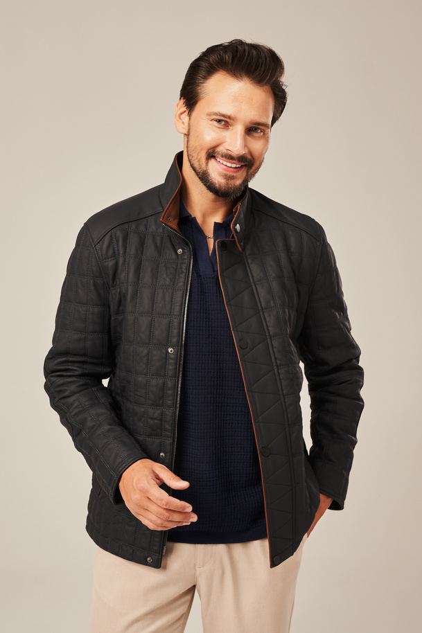 Geacă de piele bărbătească gri închis