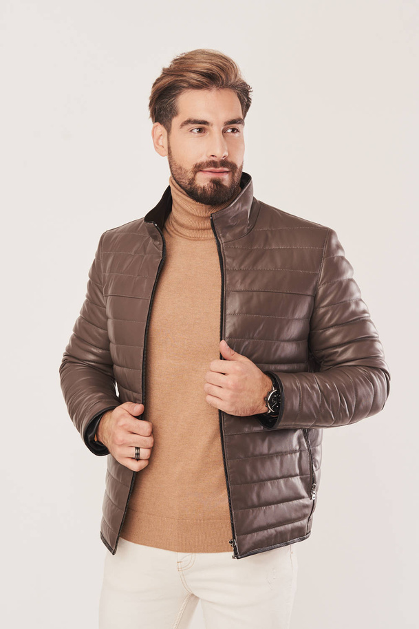 Geacă bărbătească din piele naturală cappuccino – piele de miel casual