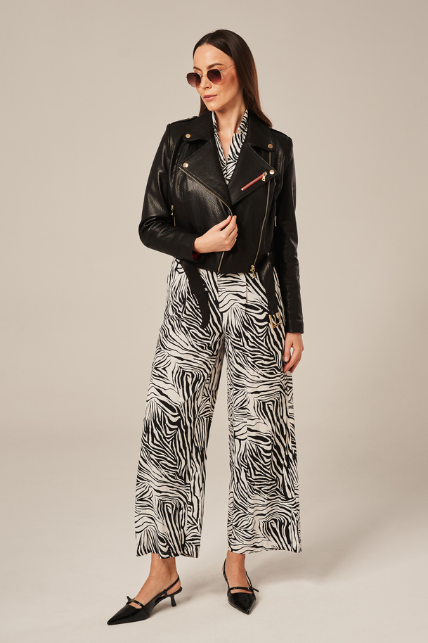 Geacă scurtă de piele naturală pentru femei, neagră