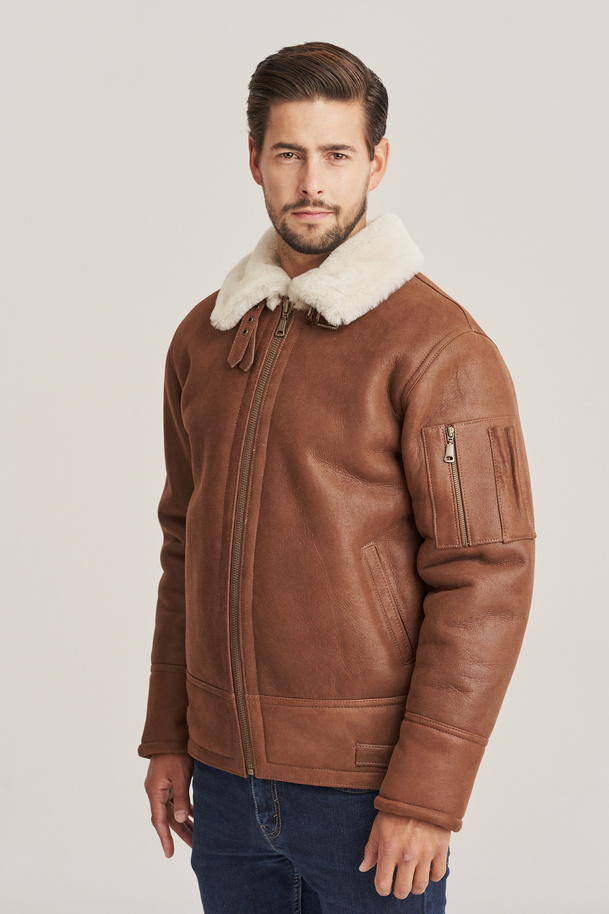 Geacă bărbătească de iarnă tip pilot din piele naturală de miel