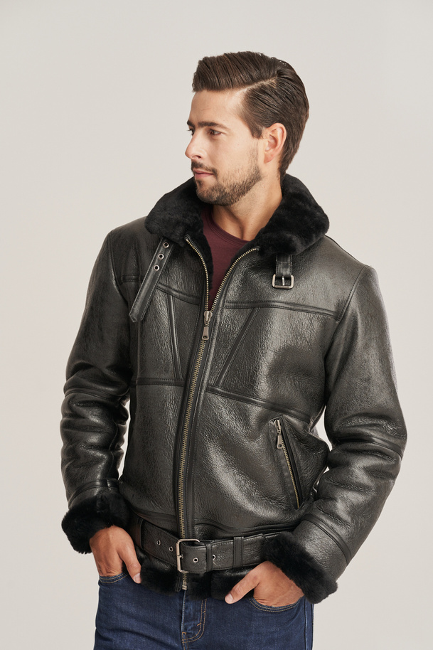 Geacă bărbătească tip aviator bomber din piele de miel