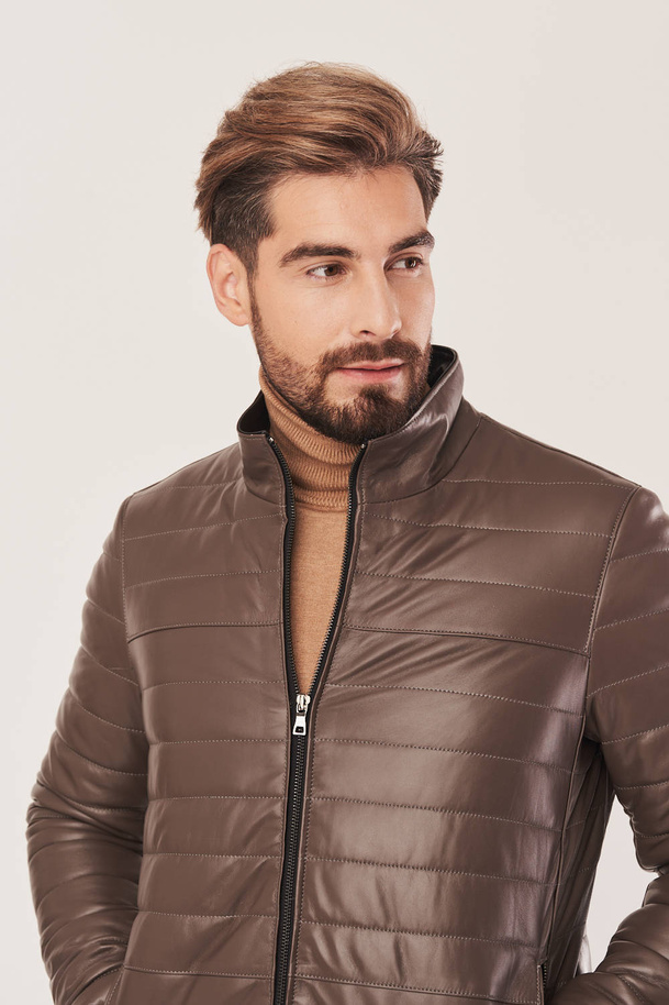 Geacă bărbătească din piele naturală cappuccino – piele de miel casual