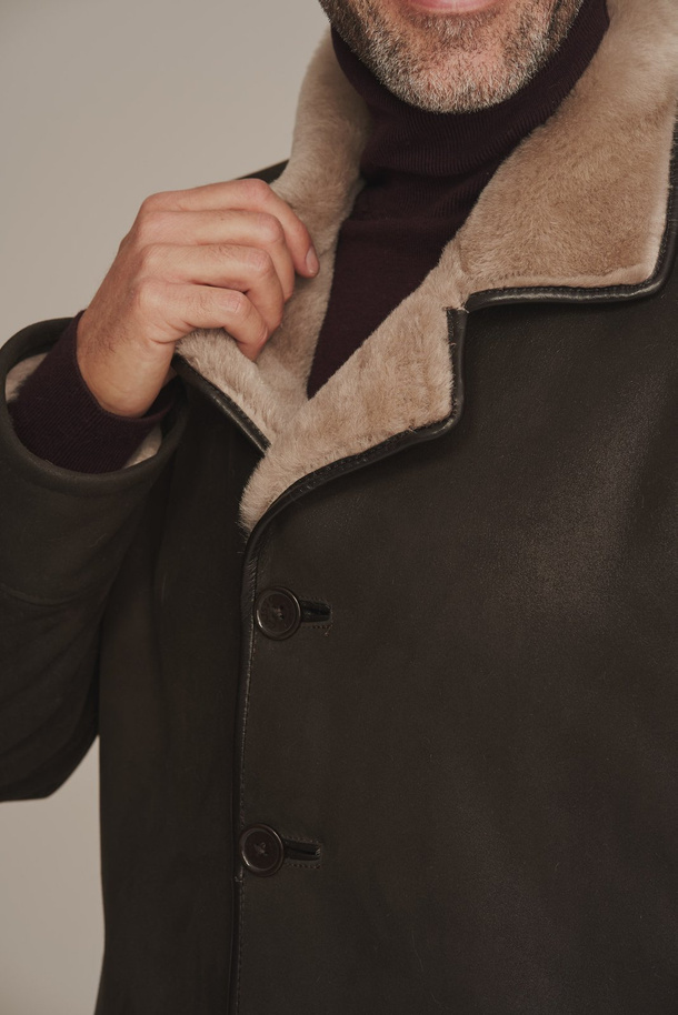 Palton elegant de iarnă pentru bărbați – maro, din piele naturală de miel