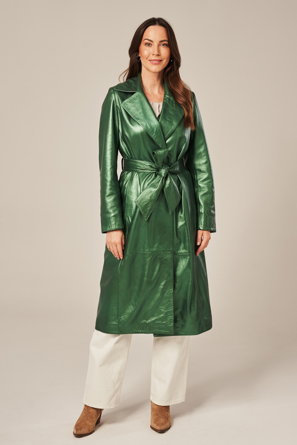 Palton de damă din piele verde închis – piele naturală de miel premium