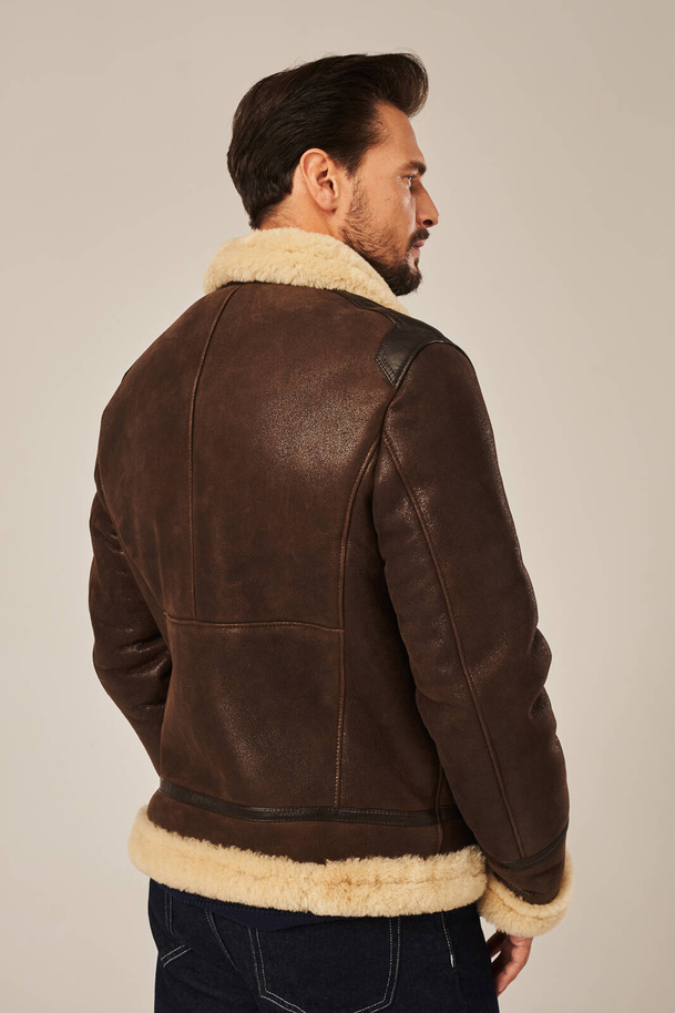 Cojoc bărbătesc pilotă din piele naturală de miel, maro închis