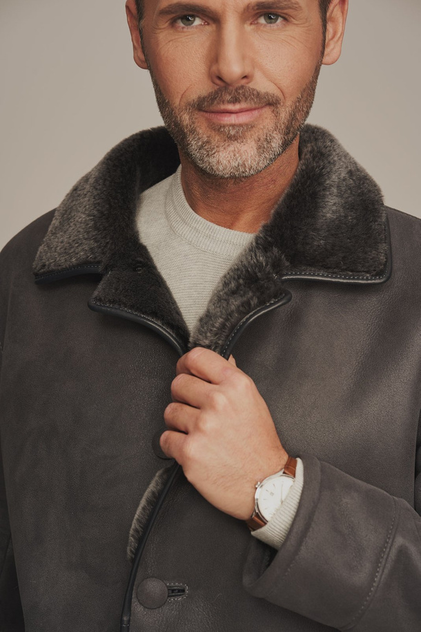 Palton de iarnă bărbătesc elegant gri – haină de blană naturală de miel