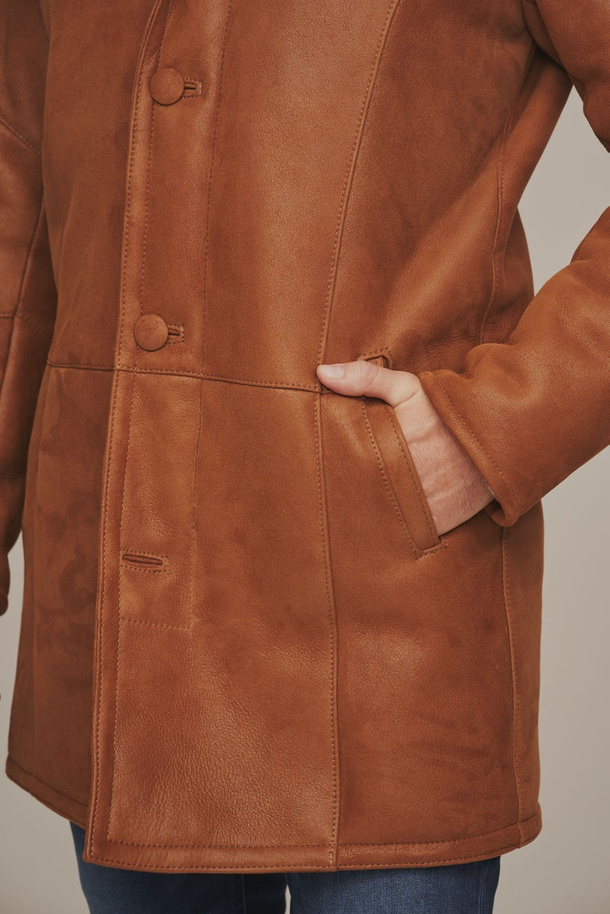 Palton de iarnă pentru bărbați cu blană naturală – culoare roșcată pe păr alb