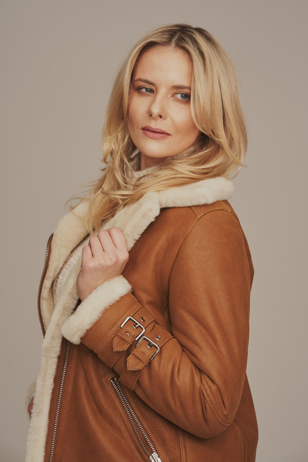 Geacă pilot aviator damă din piele de miel