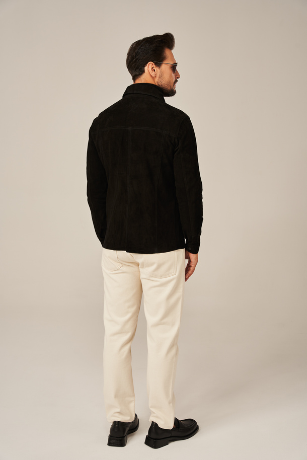 Geacă bărbătească tip cămașă din piele naturală de miel – neagră