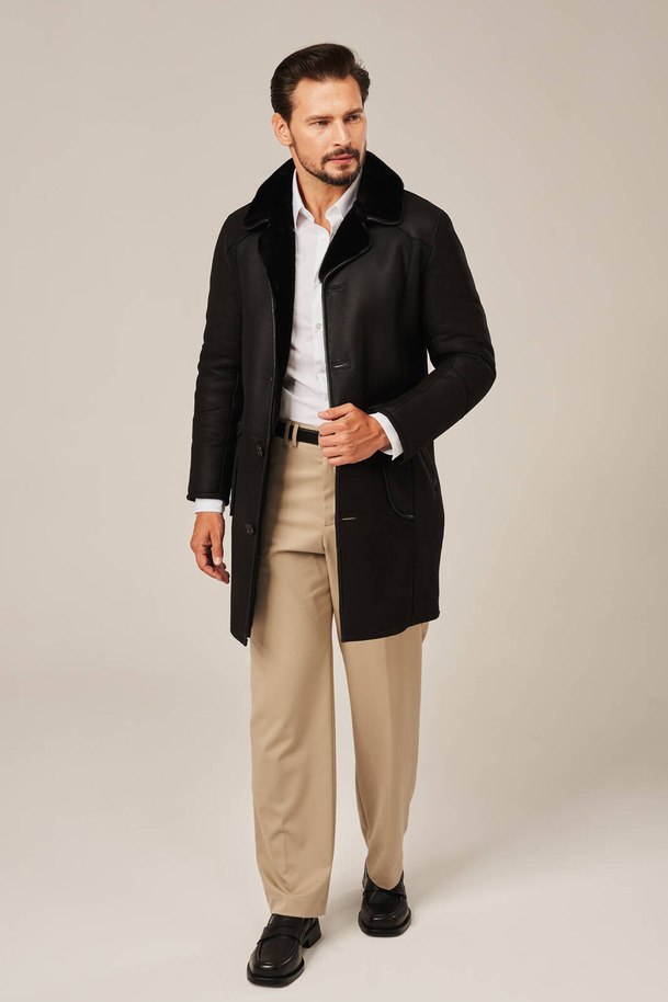 Palton bărbătesc din piele naturală de miel – eleganță clasică și confort pentru iarnă