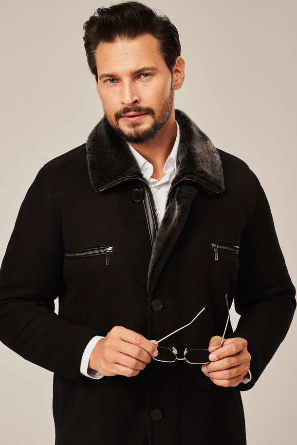Palton bărbătesc din piele de miel naturală – model lung, elegant și călduros