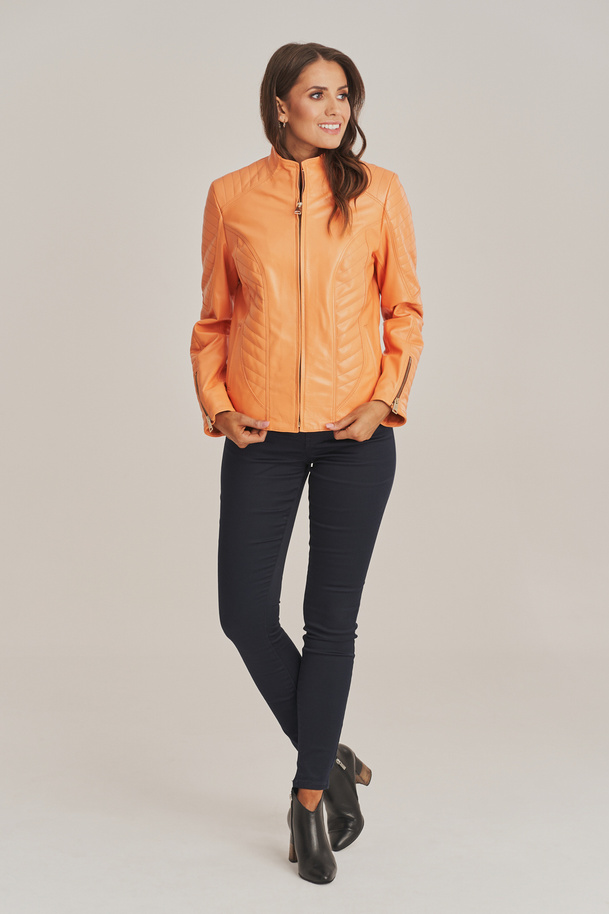 Geacă de piele naturală pentru femei portocaliu