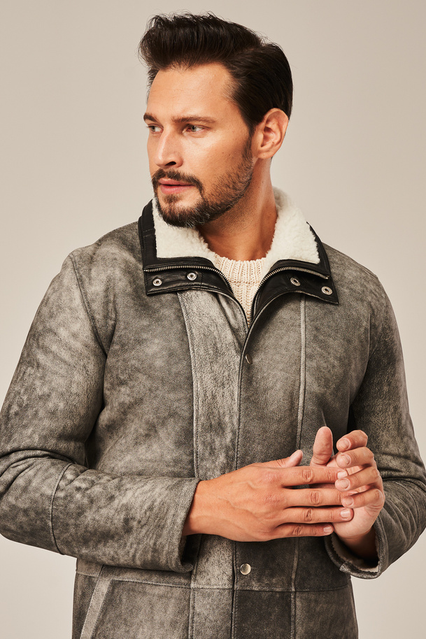 Palton bărbătesc de iarnă elegant din piele naturală de miel 