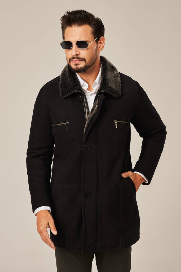 Palton bărbătesc din piele de miel naturală – model lung, elegant și călduros