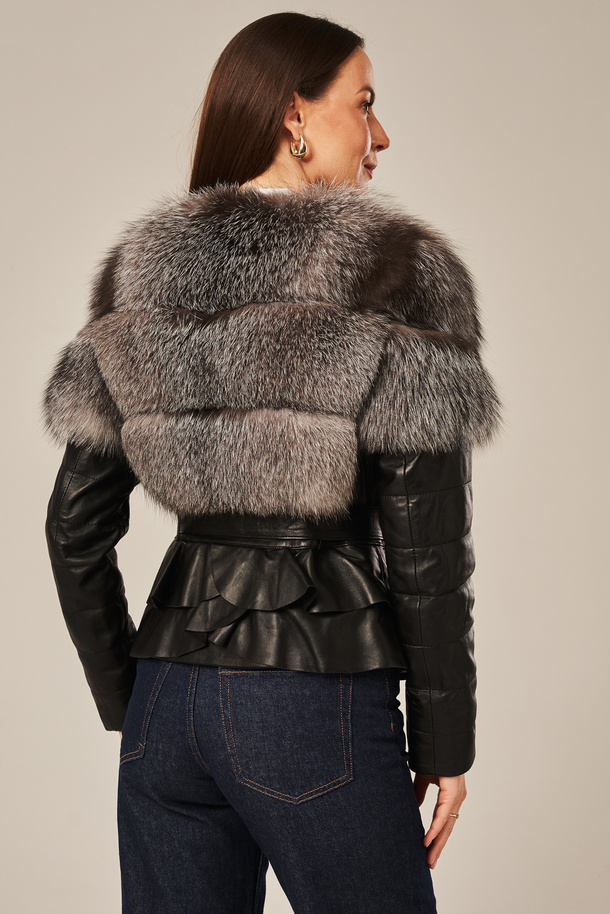 Geacă de damă din piele naturală cu blană de vulpe