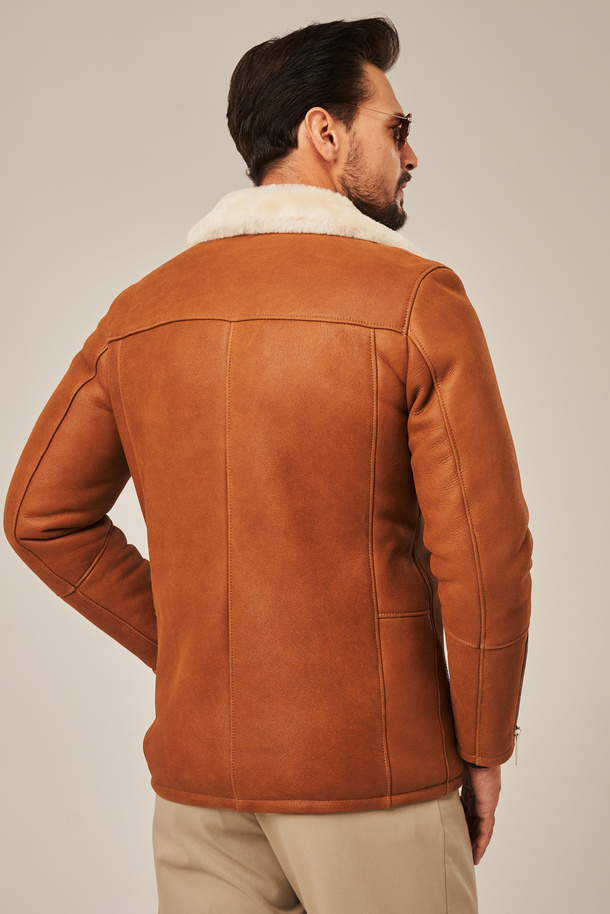 Cojoc bărbătesc de iarnă din piele de miel naturală – culoare ruginie