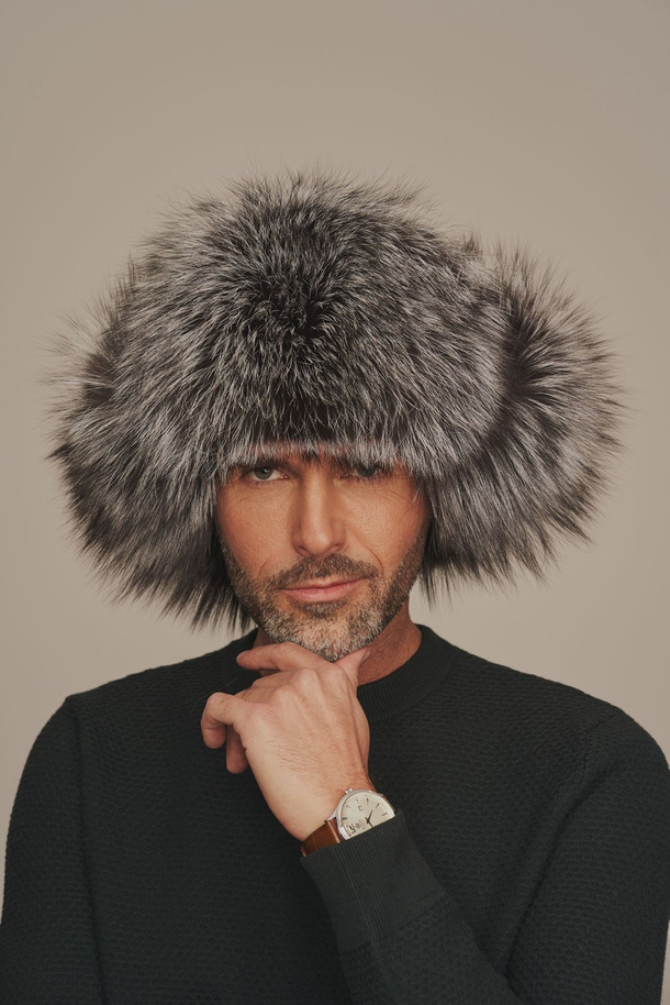 Căciulă bărbătească din blană de vulpe argintie naturală