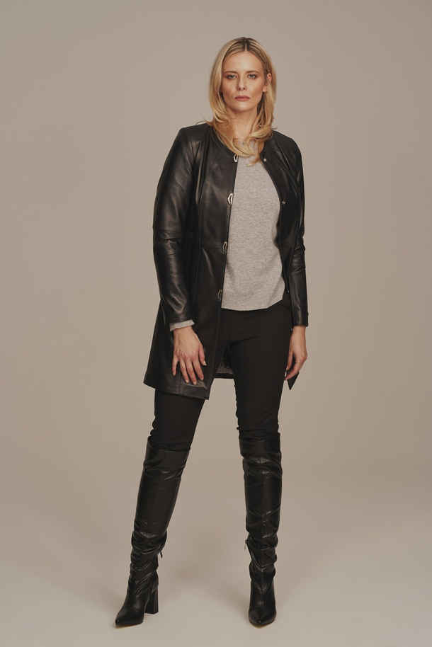 Palton lung de damă din piele naturală