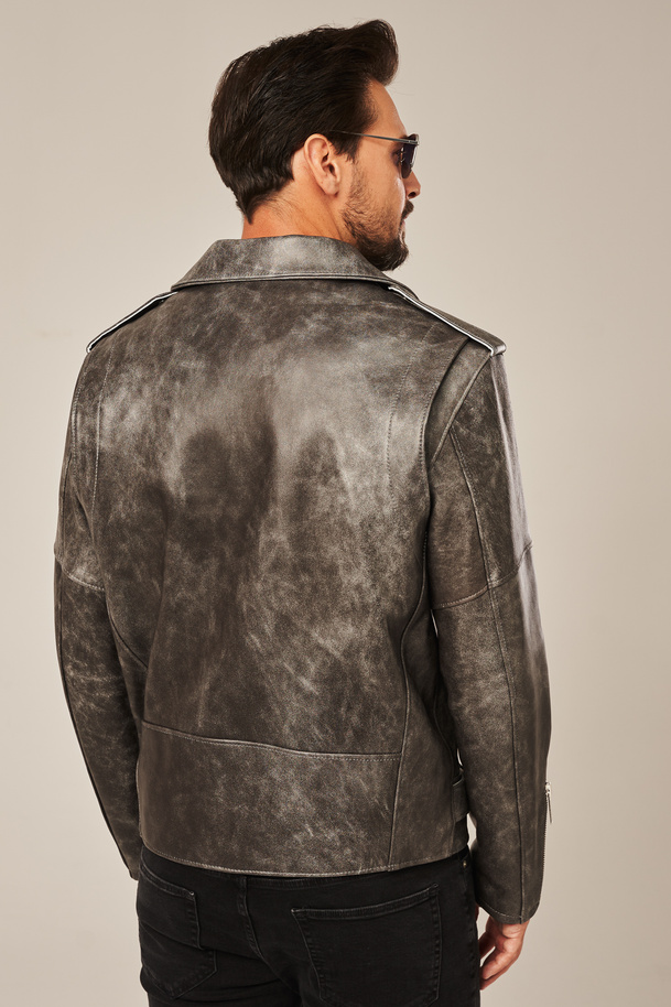 Geacă de piele tip biker bărbătească gri