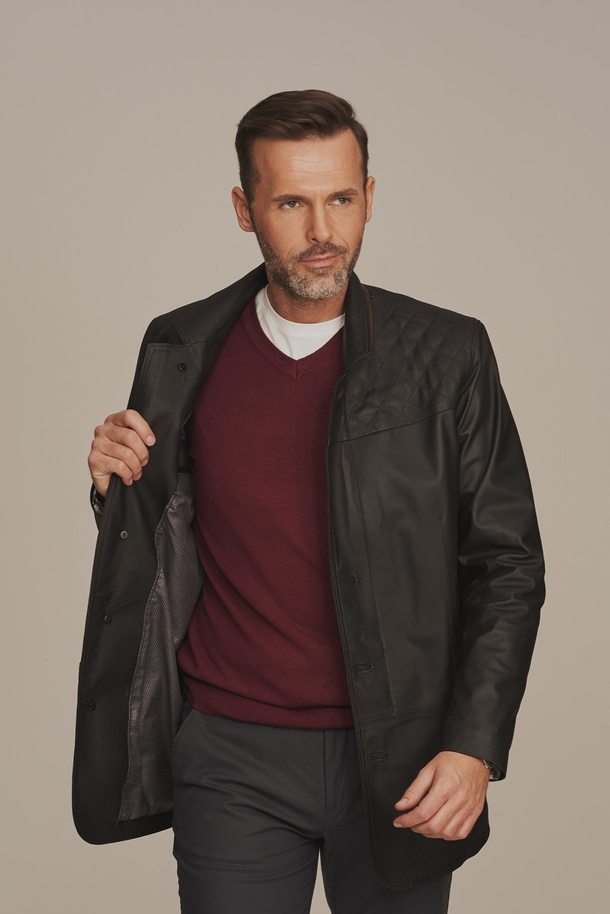 Geacă lungă bărbătească din piele naturală grafit