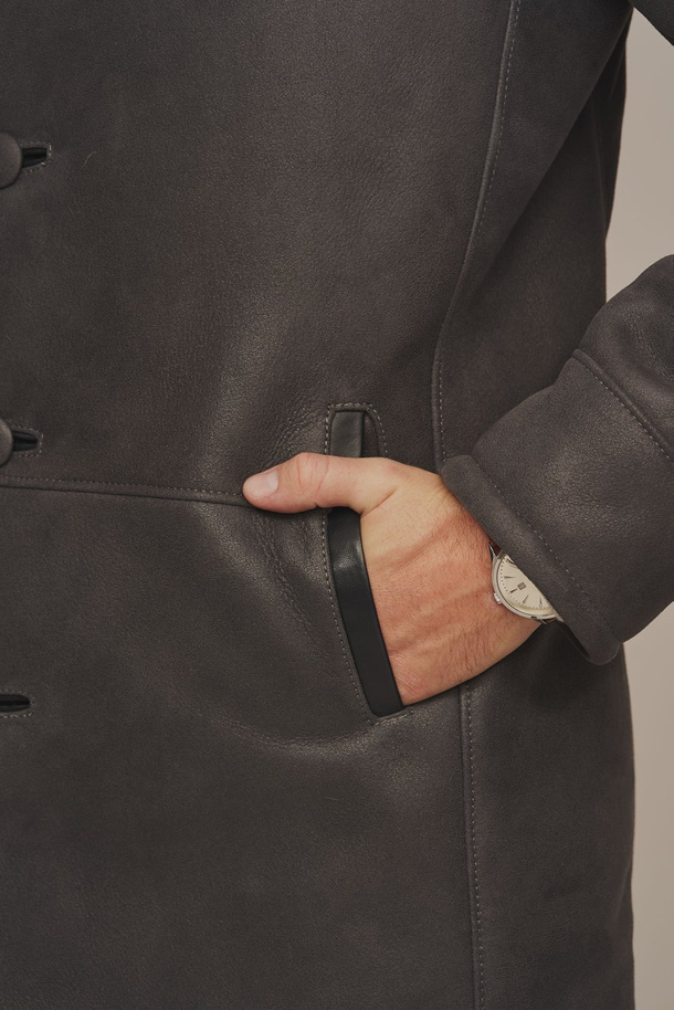 Palton de iarnă bărbătesc elegant gri – haină de blană naturală de miel