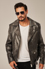Geacă de piele tip biker bărbătească gri