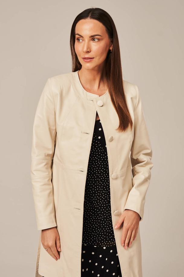 Palton damă din piele naturală, bej, fără căptușeală – elegant și versatil