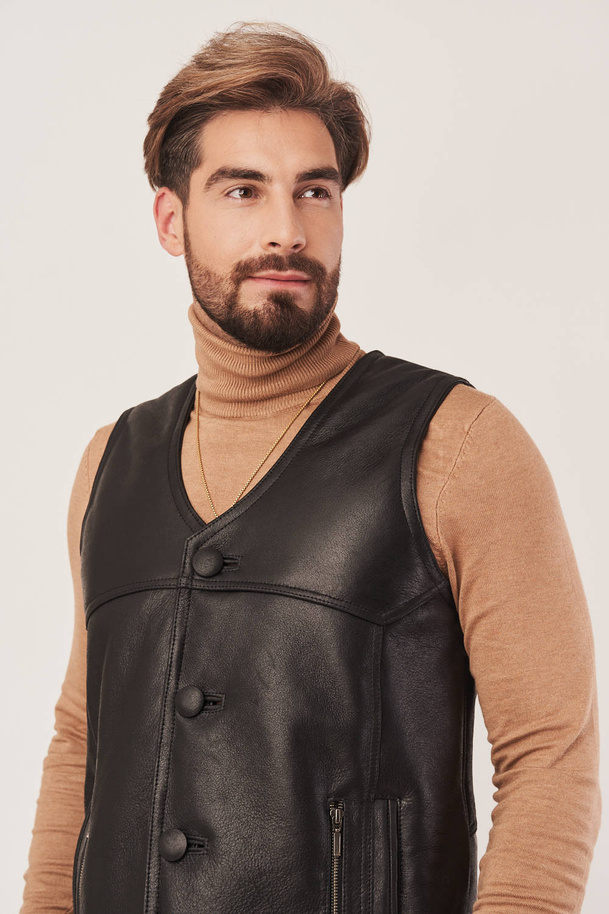 Vestă bărbătească din piele naturală de miel