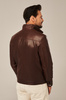 Geacă de piele bărbătească cu guler tip tunică, culoare maro