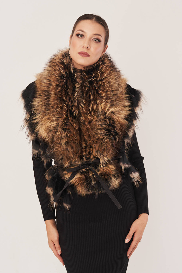 Guler din blană naturală de enot – accesoriu elegant pentru toamnă și iarnă, mărime universală