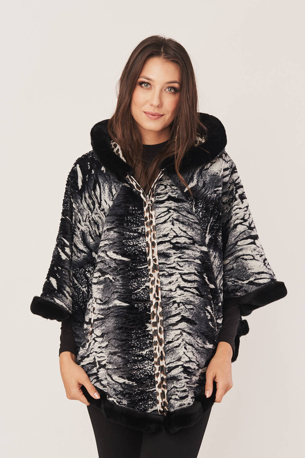 Poncho de damă din piele naturală