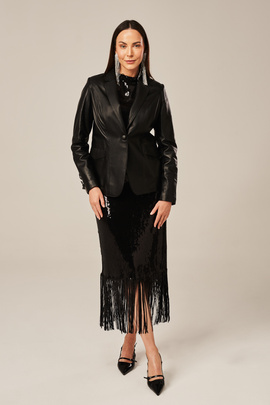 Sacou de damă din piele naturală negru