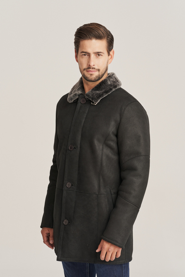 Palton bărbătesc elegant din piele de miel – căldură naturală și stil pentru iarnă
