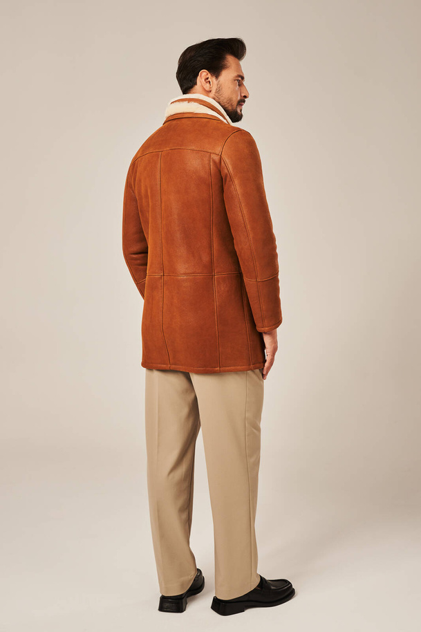 Cojoc bărbătesc de iarnă din piele de miel, culoare coniac