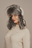 Căciulă damă albă ushanka cu blană naturală de vulpe argintie