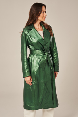 Palton de damă din piele verde închis – piele naturală de miel premium