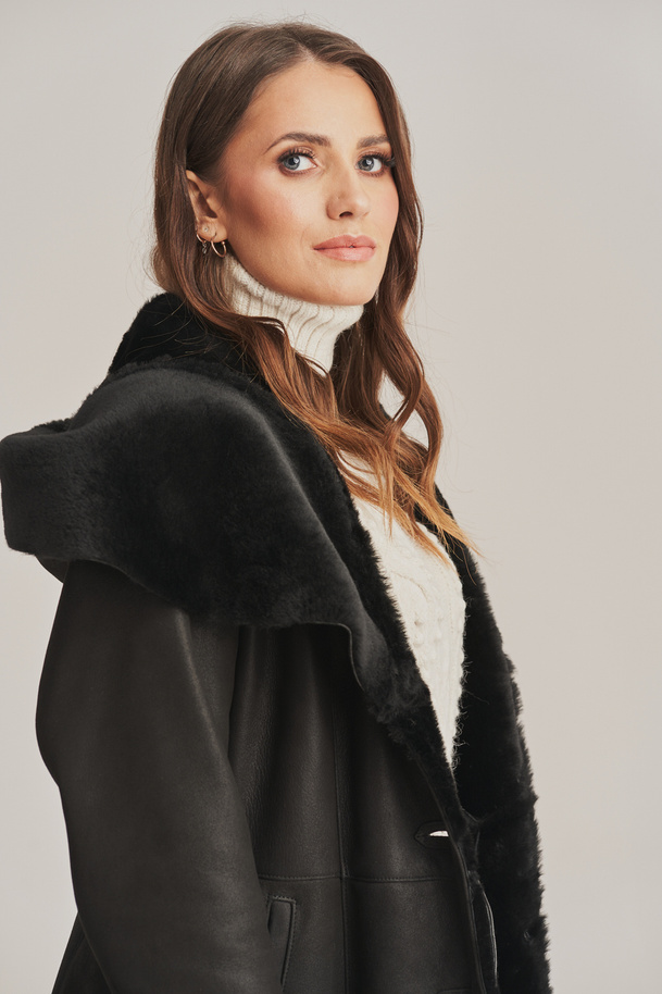 Palton damă lung din piele naturală