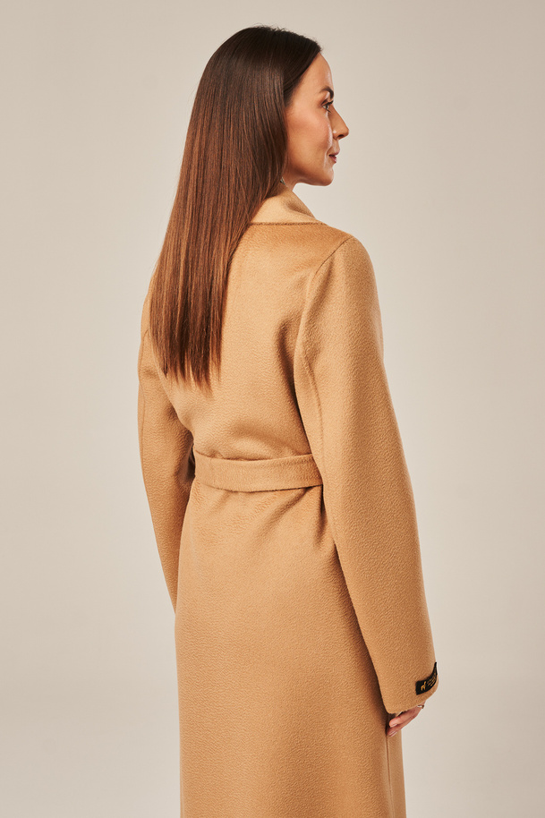 Palton lung damă bej din lână naturală Zibellino – croială clasică și materiale premium