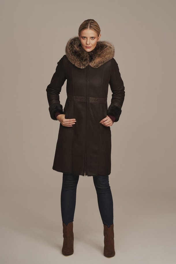 Palton din piele de miel cu blană de vulpe