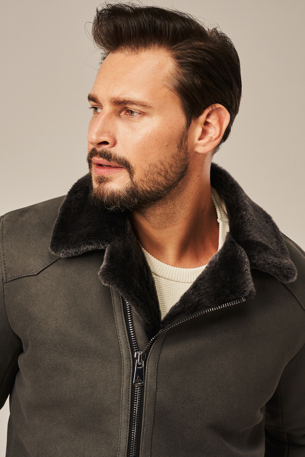 Geacă scurtă iarnă bărbați din piele naturală de miel – Gri