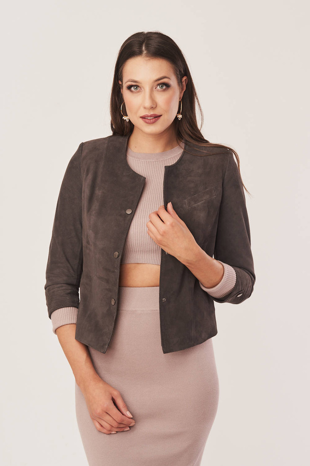 Geacă de damă din piele naturală cappuccino închis